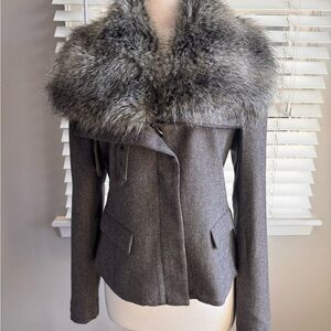 Kenneth Cole New York Charcoal Pea Coat with Faux Fur Collar